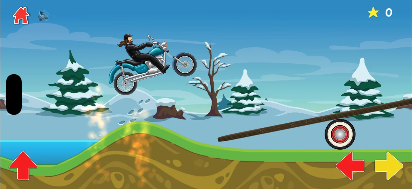 A motorcycle crossing water and seesaws